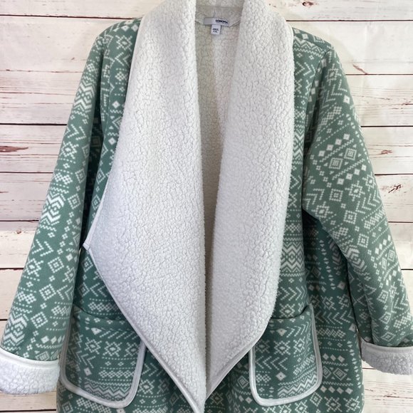 SOLD SONOMA Green & Cream Aztec Print Sherpa Lined Cardigan Jacket NWOT - Picture 14 of 16